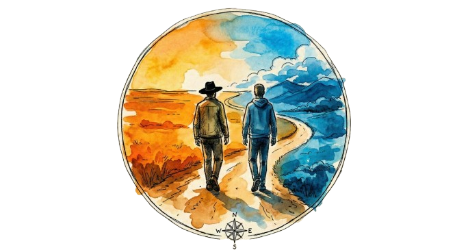 Illustration : Cyril et un accompagné, côte à côte sur le chemin du rétablissement